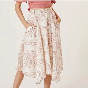 Anthropologie Pilcro asymmetrical handkerchief hem midi skirt size M